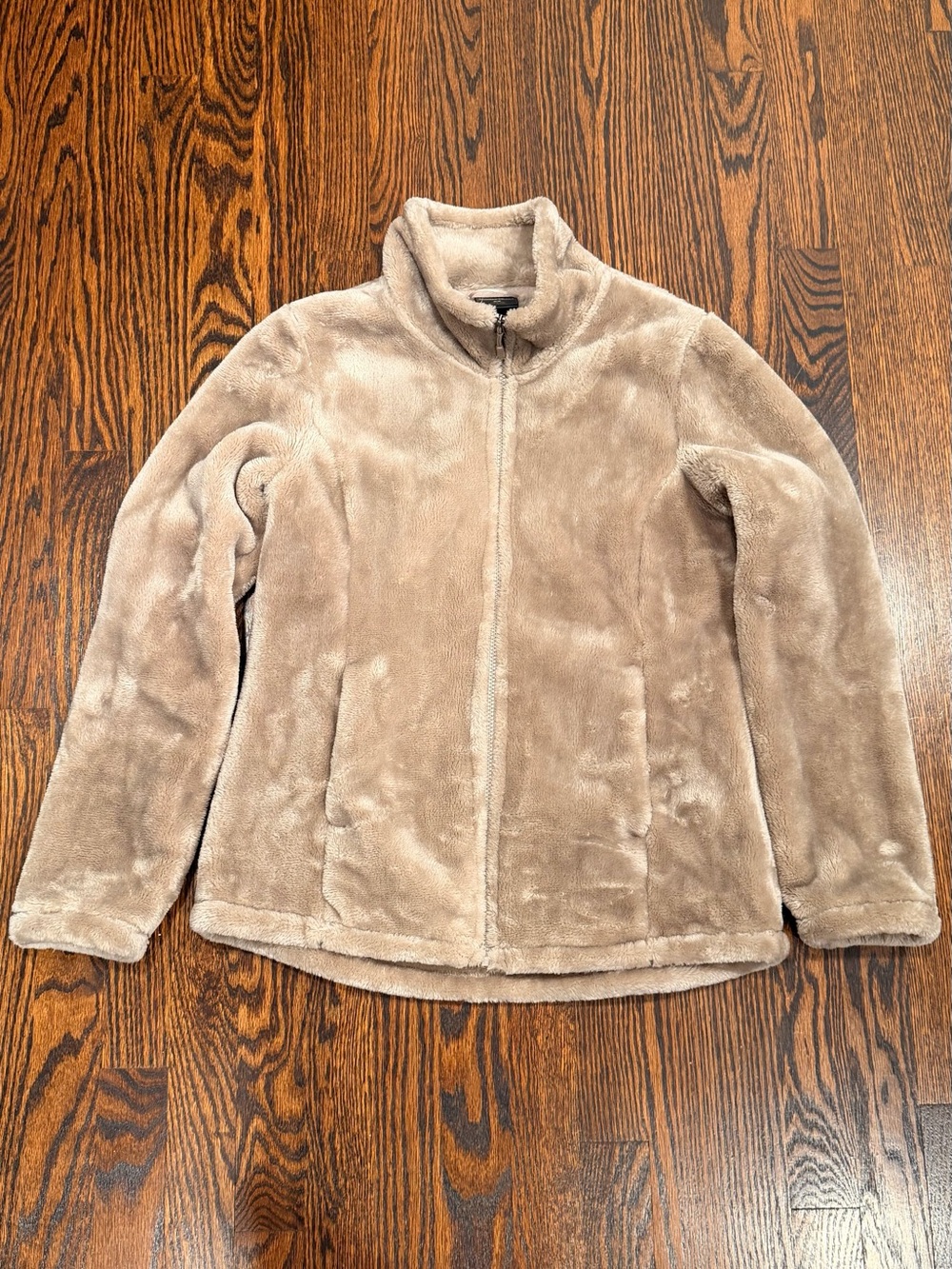 Cozy Plush Zip-Up Jacket - Taupe - Size S - NEW